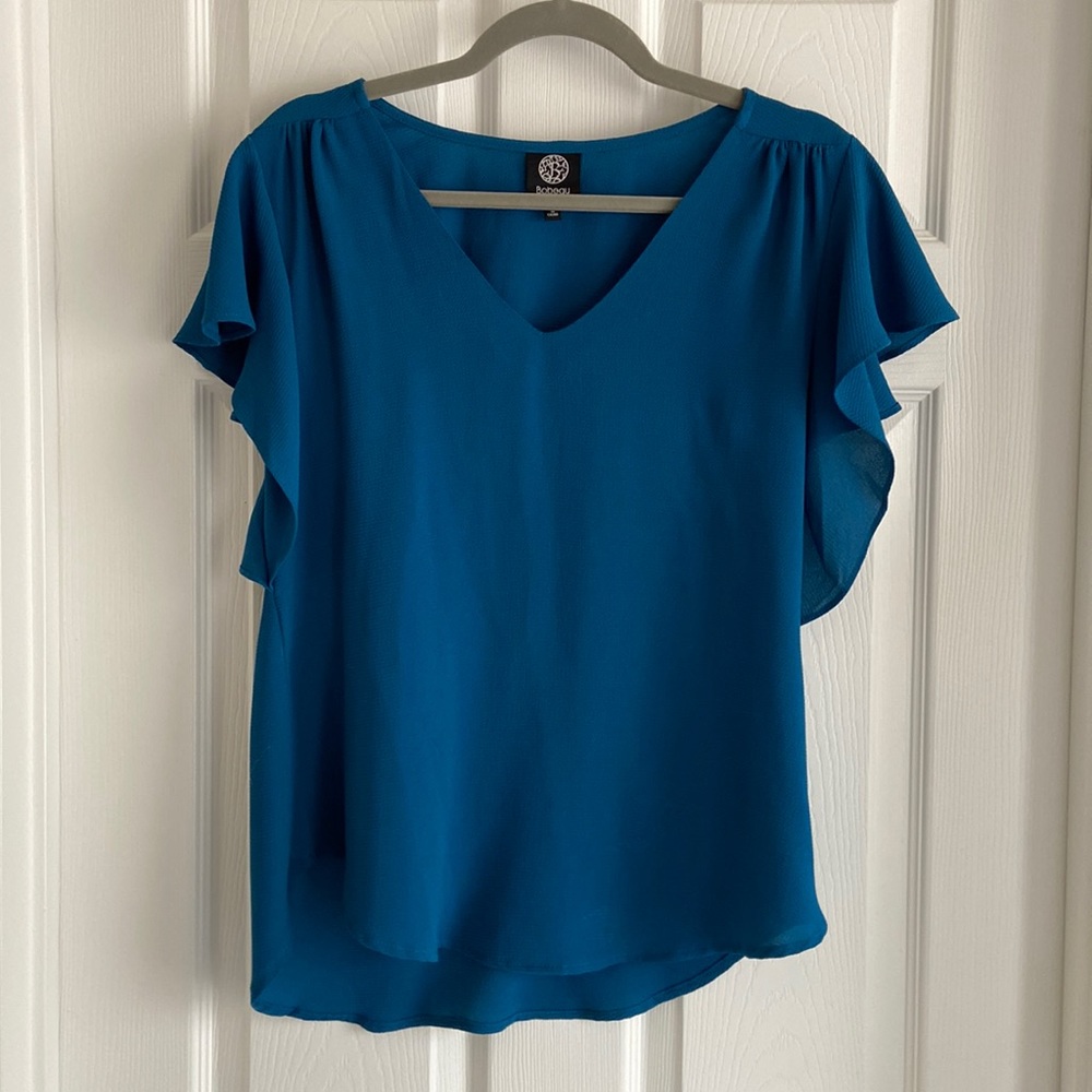 Bobeau teal flutter sleeve blouse